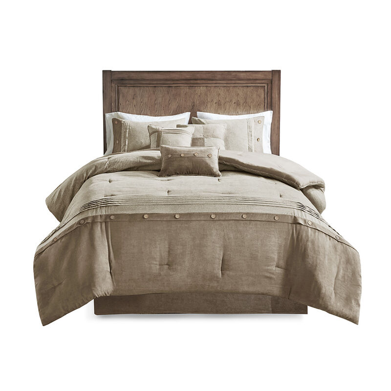 Gracie Mills Maldonado 7-Piece Rustic Faux Suede Comforter Set