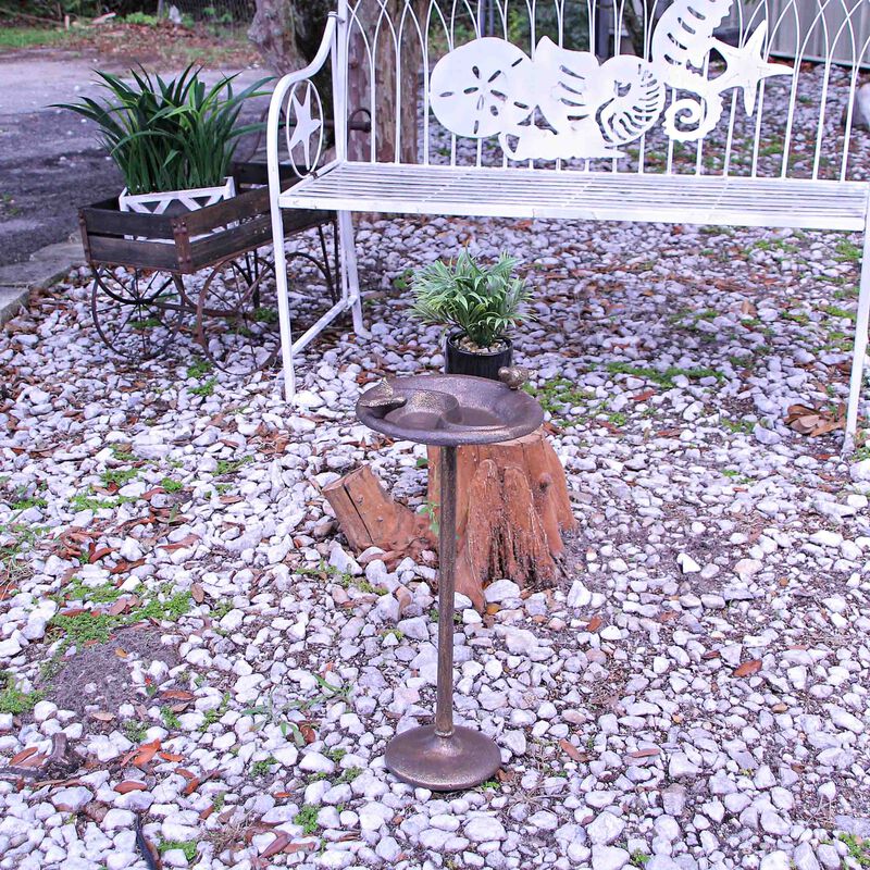 Rustic Cast Iron Bronze Finish Bird Bath Feeder Pedestal Home Garden Decor 20 In image number 4