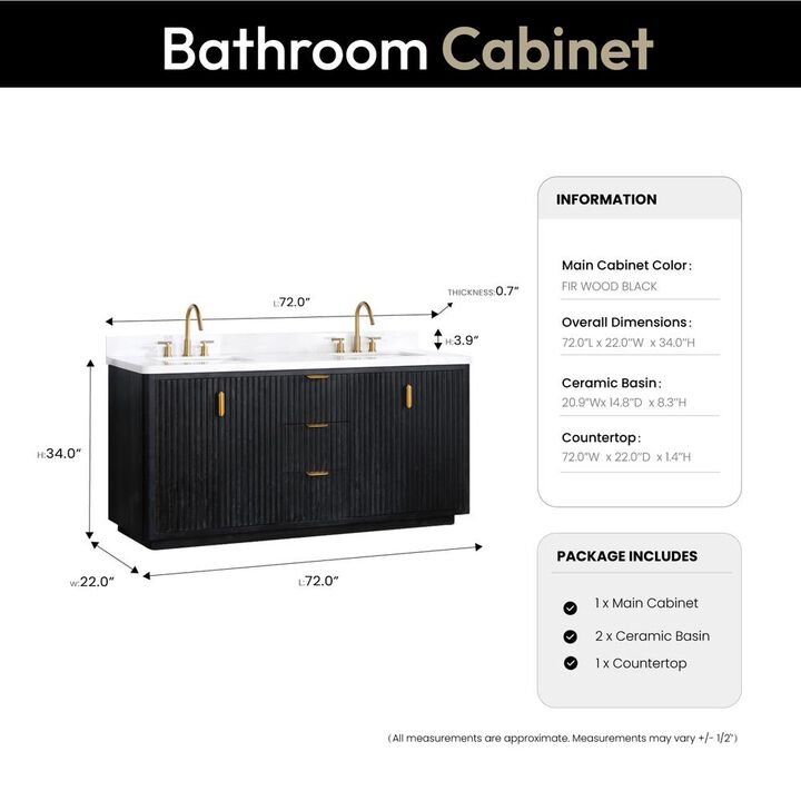 Vinnova Design Free-standing Double Bathroom Vanity with Composite top in Lightning White