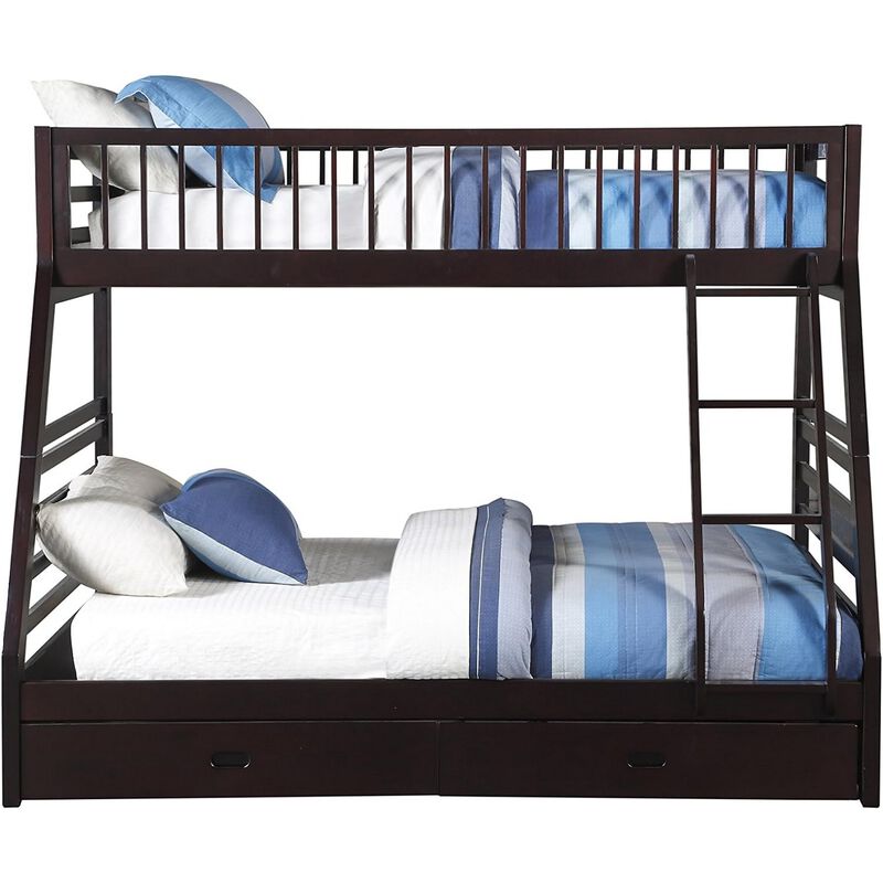 Wooden TwinXL/Queen Bunk Bed with Drawers, Espresso Brown image number 2
