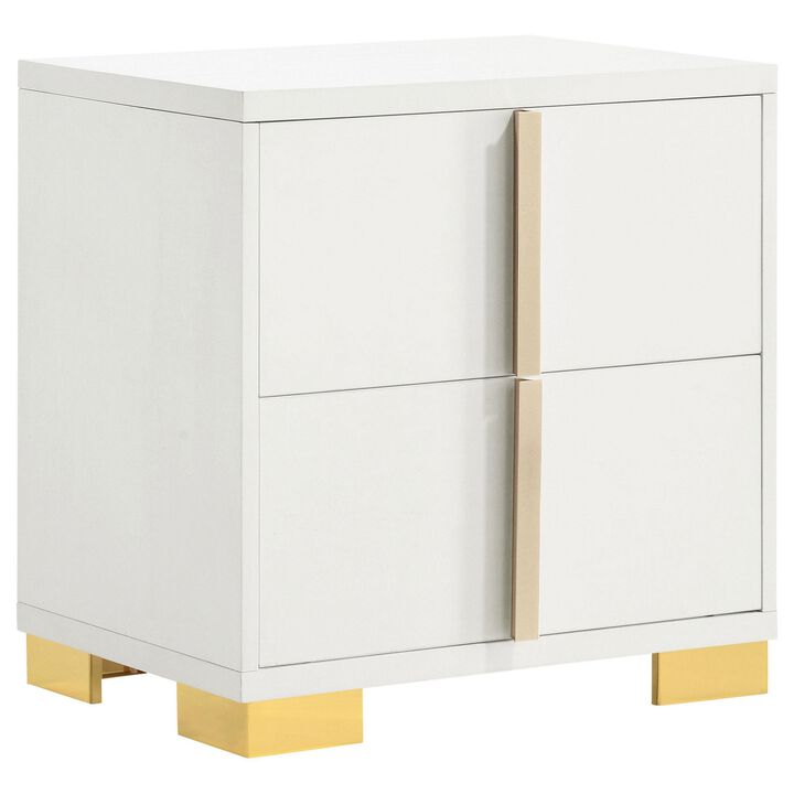 Dex 4 Piece Twin Bedroom Set, White, Gold Accents, LED Headboard - Benzara