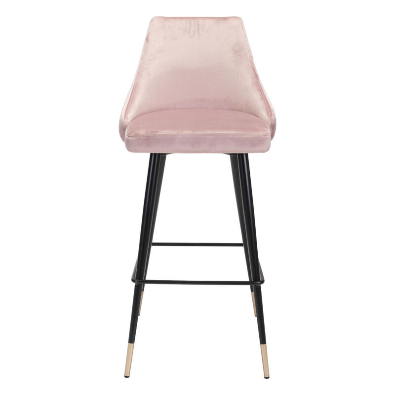 Hivvago 30 Inch Pink And Black Velvet And Steel Bar Height Bar Chair