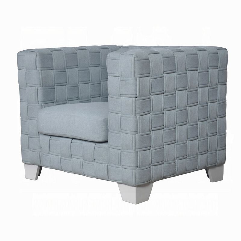 Reah Accent Chair, Knitted Light Blue Chenille, White Composite Wood