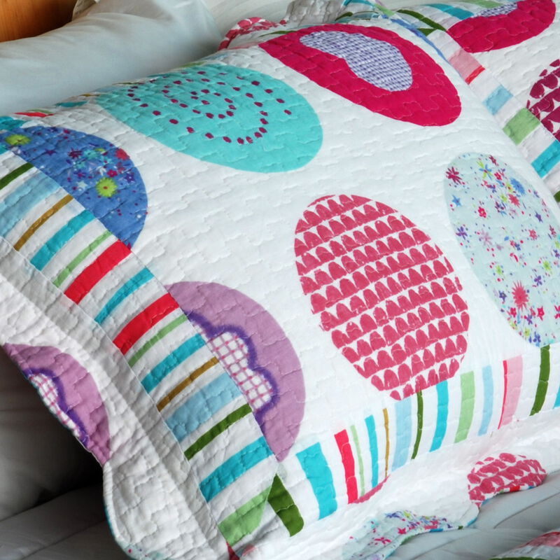 Vermicelli Quilted Cotton Printed Quilt Set Queen Size Tropical Bubbles Design Set image number 2