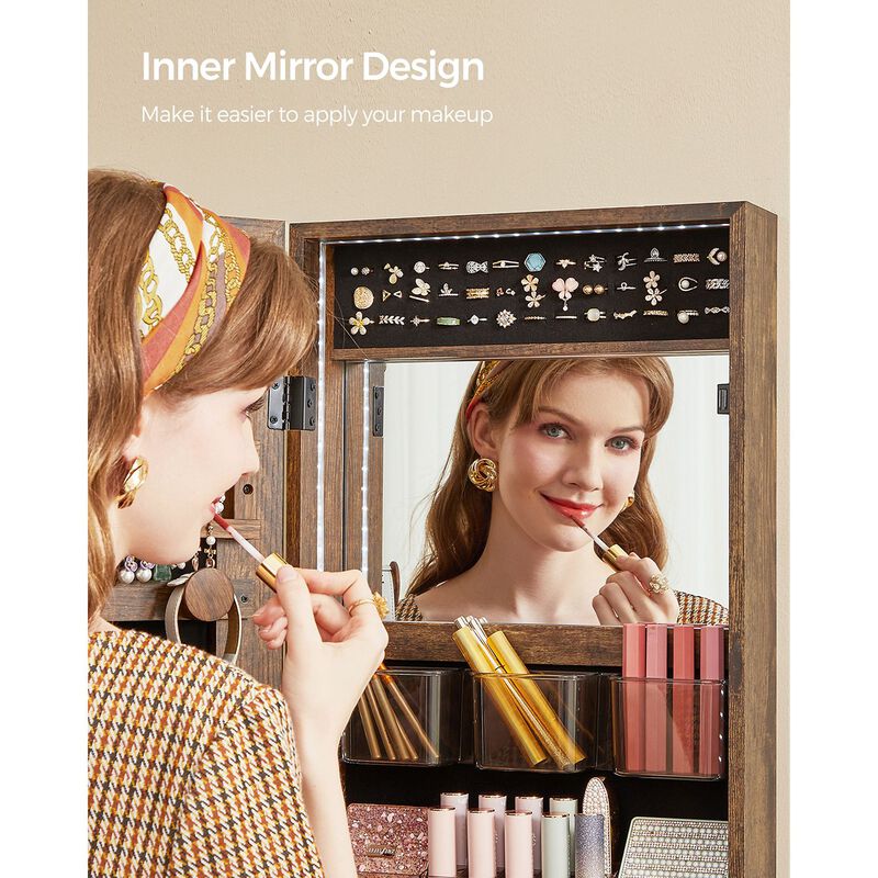 Freestanding Jewelry Armoire Organizer with LED Mirror &ndash; Lockable Storage Cabinet with Drawers, Hooks & Shelves for Bedroom