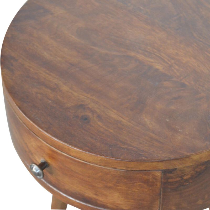 Solid Wood 1 Drawer Nordic Chestnut Circular Shaped Nightstand