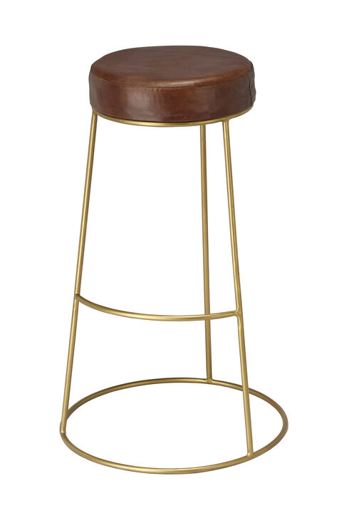 Henry Round Brown Leather Bar Stool