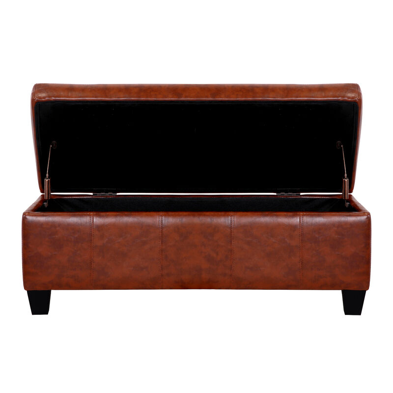 WestinTrends 42" Wide Faux Leather Rectangle Ottoman With Storage