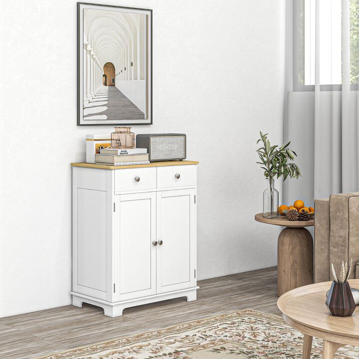 Sideboard Buffet Cabinet, Sideboard Floor Cupboard with Solid Wood Top, Adjustable Shelf, and 2 Drawers for Living Room