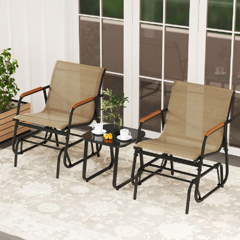 3-Piece Metal Glider Bistro Set – Smooth Rocking Motion Chairs & Side Table for Balcony or Deck
