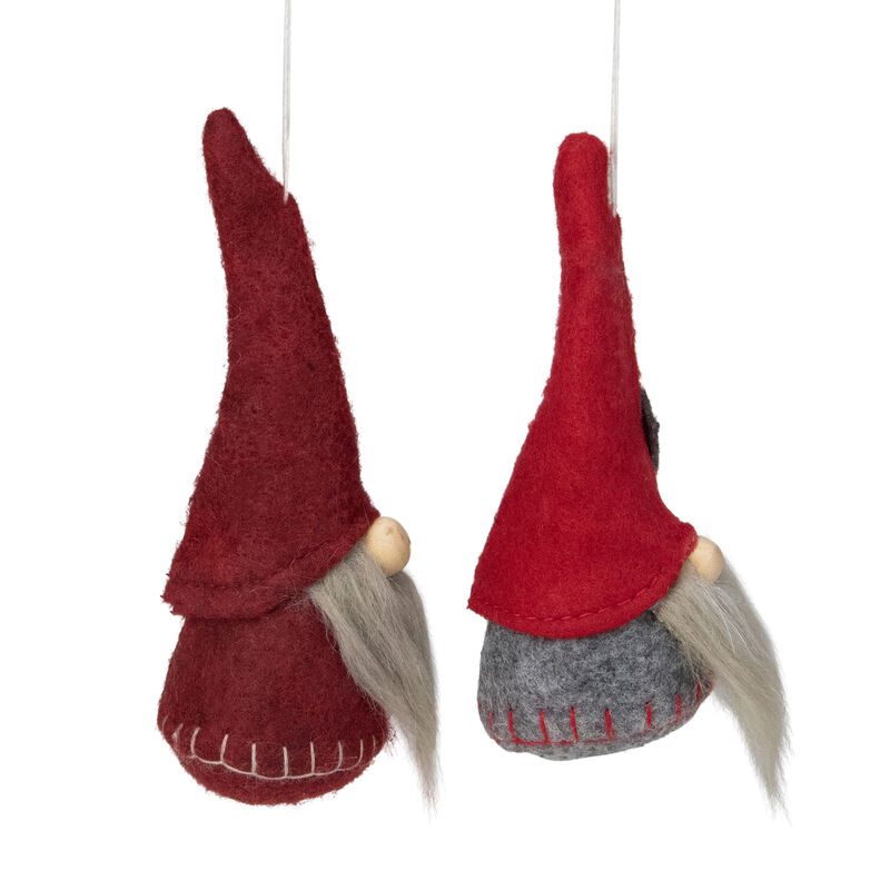 Set of 2 Gray and Burgundy Santa Christmas Gnomes Ornaments 4" image number 3