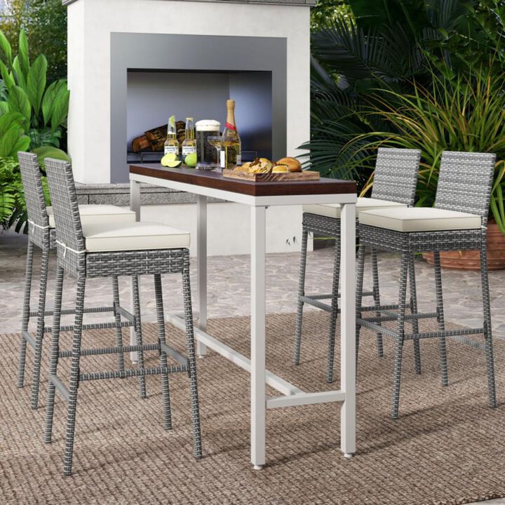 Hivvago Patio Wicker Barstools with Soft Seat Cushion and Cozy Footrest