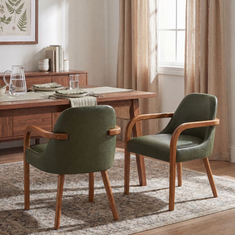Merax Set of 2 Mid-Century Beige Fabric Dining Chairs image number 2