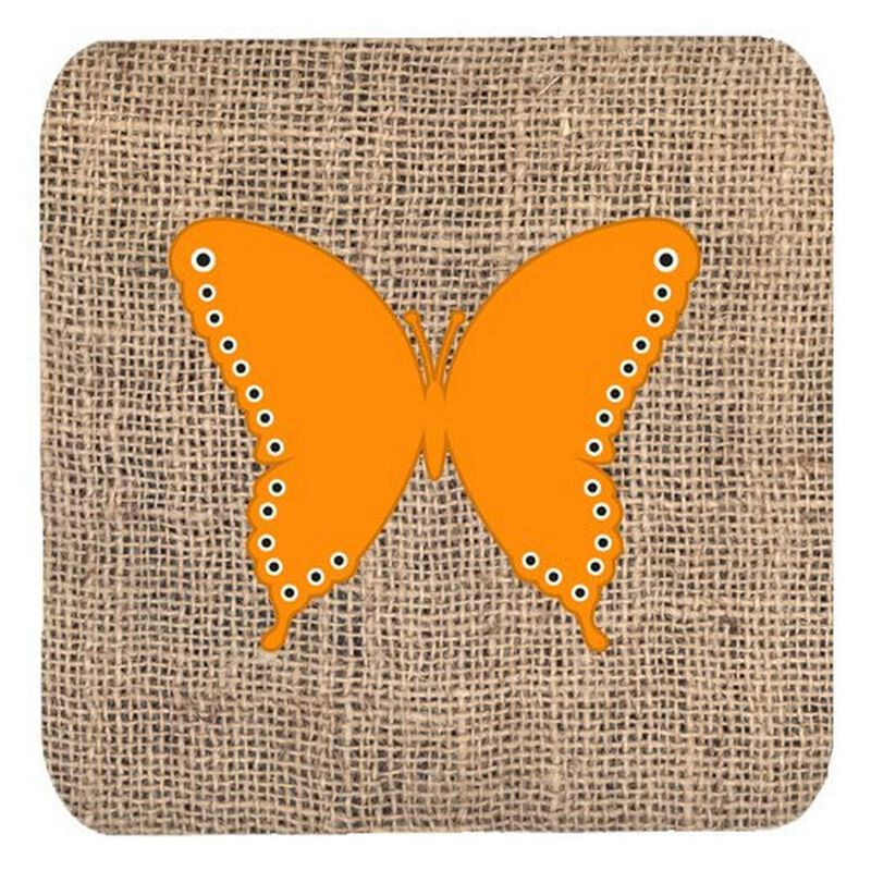 Caroline's Treasures BB1036-BL-OR-FC Butterfly Burlap and Orange Foam Coasters (Set of 4), 3.5 H x 3.5 W, Multicolor