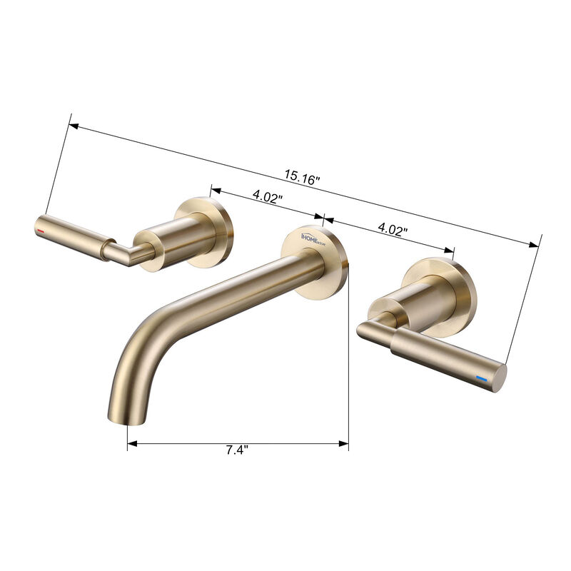 2 Handles Modern Gold Wall Mount Bathroom Faucet for Sink or Tub