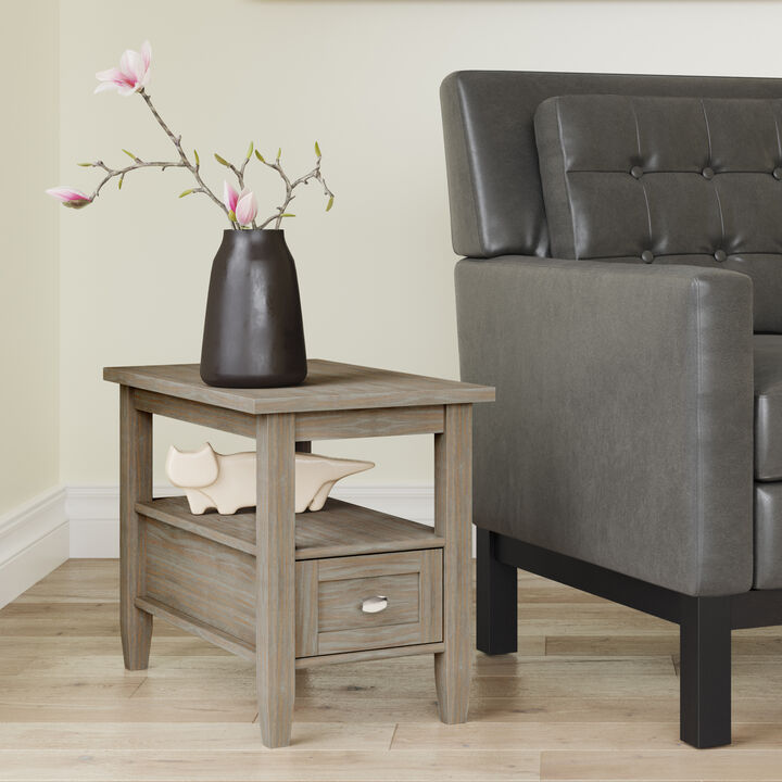 Warm Shaker SOLID WOOD 14 inch Wide Rectangle Transitional Narrow Side Table in Distressed Grey