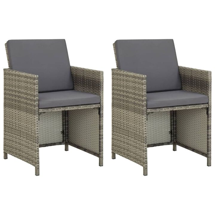 vidaXL Garden Chairs 2 pcs with Cushions Poly Rattan Gray