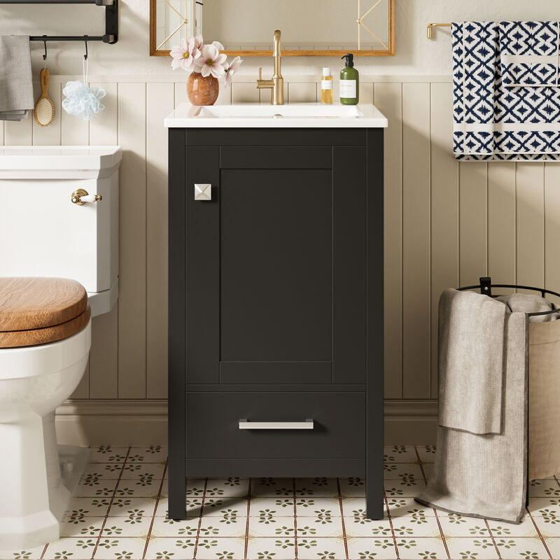 ELEMENT ACE Compact Bathroom Vanity with Integrated Ceramic Sink, Soft-Close Drawer & Door, Divider Drawer, Adjustable Foot Pads for Small Bathrooms image number 4