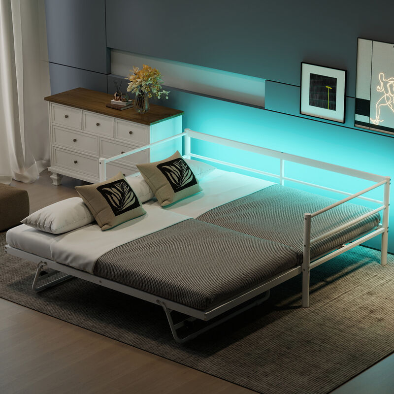 Merax Metal Daybed with LED and Adjustable Trundle