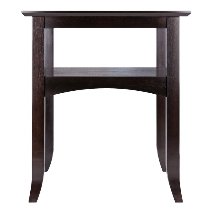 Ergode Wood Camden End Table - Coffee Finish, Solid Wood Construction, Stylish Flared Legs, Lower Shelf for Storage, Easy Assembly - 22.4"W x 17.3"D x 25.9"H
