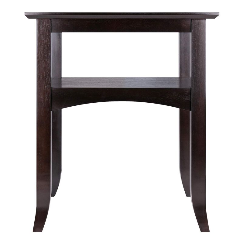 Ergode Wood Camden End Table - Coffee Finish, Solid Wood Construction, Stylish Flared Legs, Lower Shelf for Storage, Easy Assembly - 22.4"W x 17.3"D x 25.9"H
