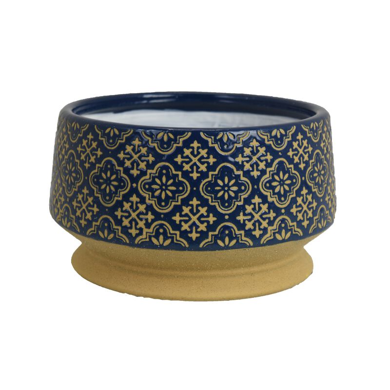 Hea Decorative Planter, Blue Gold Moroccan Pattern Footed Bowl, 10 Inch image number 0