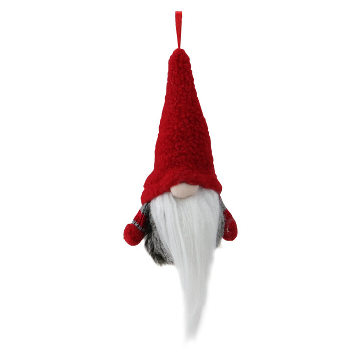 6&rdquo; Tiny Gray and Red Striped Faux Fur Christmas Santa Gnome Ornament