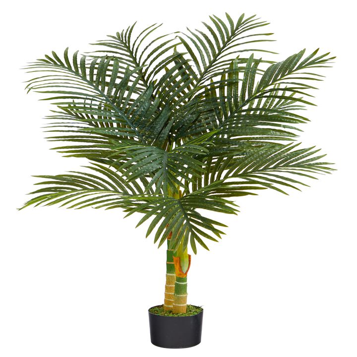 HomPlanti 4 Feet Double Stalk Golden Cane Artificial Palm Tree