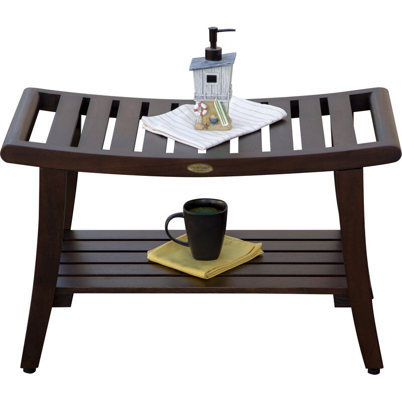 DecoTeak Harmony 30" Teak Wood Shower Bench with Shelf and LiftAide&reg; Arms in Woodland Brown Finish