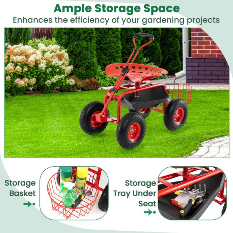 Hivvago Heavy Duty Garden Cart with Tool Tray and 360 Swivel Seat