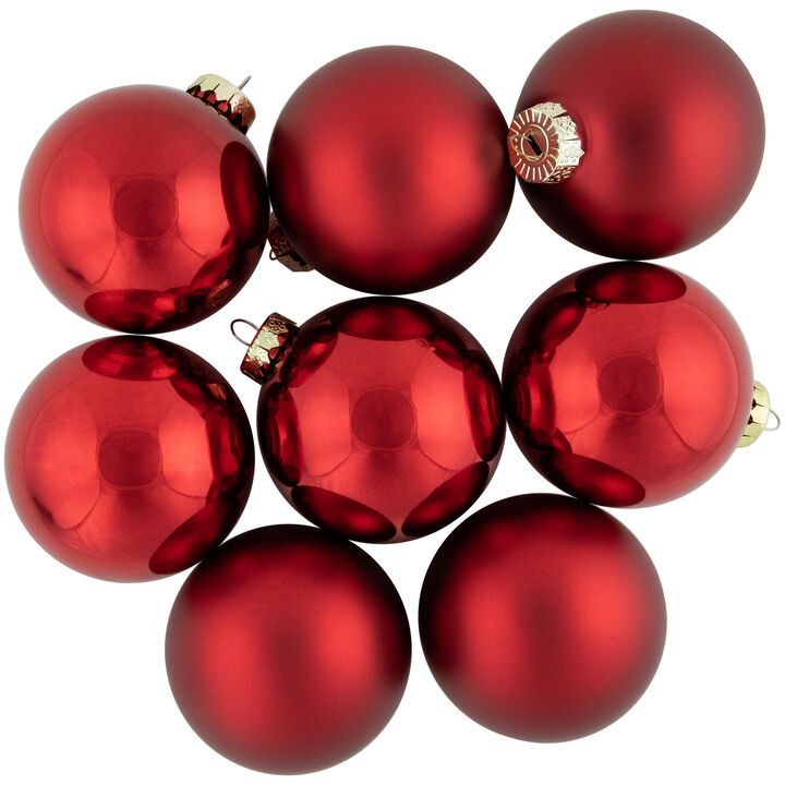 96ct Shiny and Matte Red Glass Ball Christmas Ornaments 3.25 (80mm)