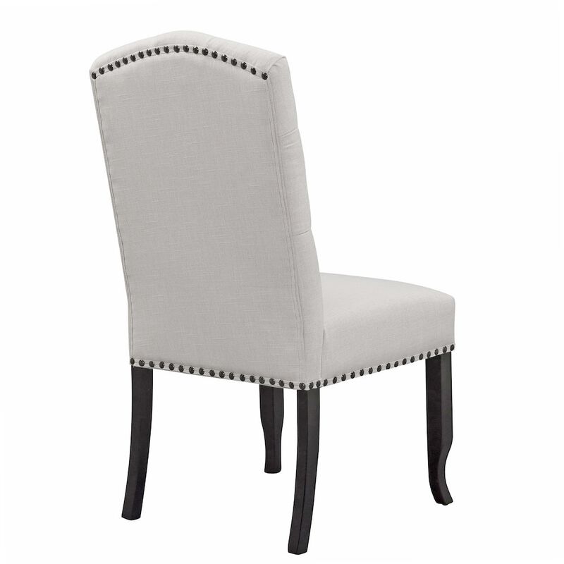 Glamour Home Set of 2 Beige Fabric Dining Chair Tufted Buttons and Nail Head Accent