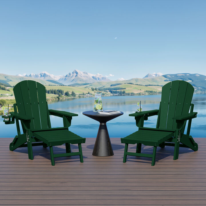 WestinTrends Folding Adjustable Adirondack Chair with Retractable Ottoman and Cup Holder (Set of 2)