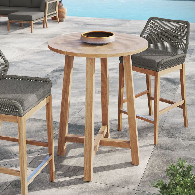 Wellspring 36" Outdoor Patio Teak Wood Bar Table image number 5