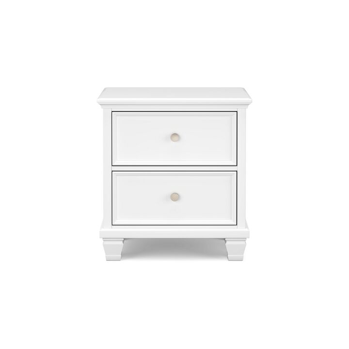 Heno Nightstand, 2 Wide Storage Drawers, Nickel Round Knobs, White - Benzara