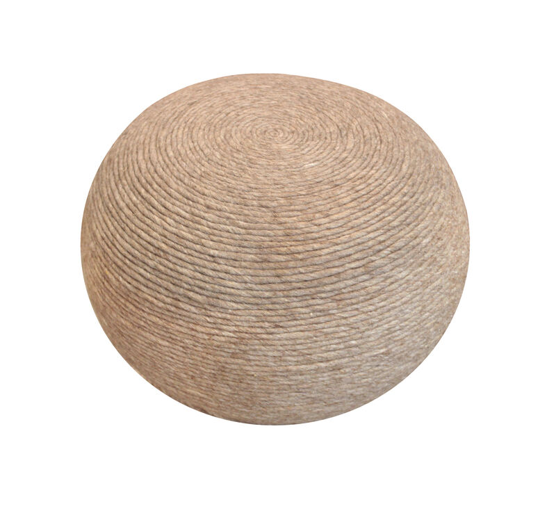Hivvago 20 Inch Beige Wool Round Ribbed Pouf Ottoman
