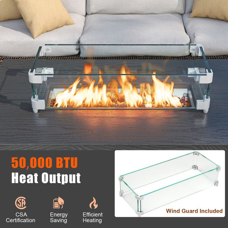 50000 BTU ropane Gas Fire Pit Table with Wind Guard and Glass Rocks