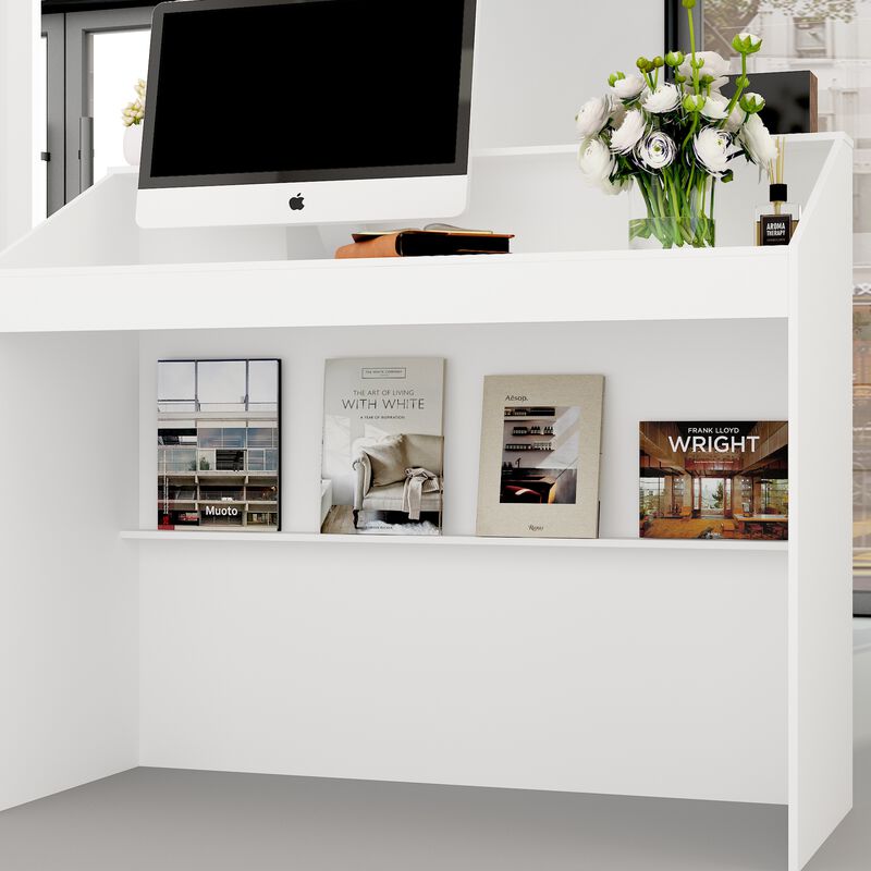 FUFU&GAGA Modern White Desk with Raised Shelf and Spacious Work Surface (47.2" W x 39.4" H x 19.7" D),White