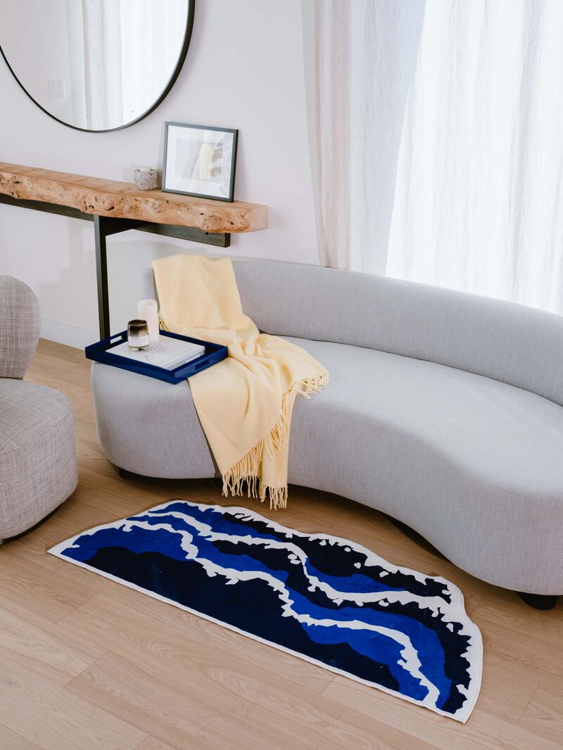 Lany Space 2'x5' Runner Rug, Non-Slip Washable Rugs, Irregular Blue Wavy Rug for Home Deocr image number 1