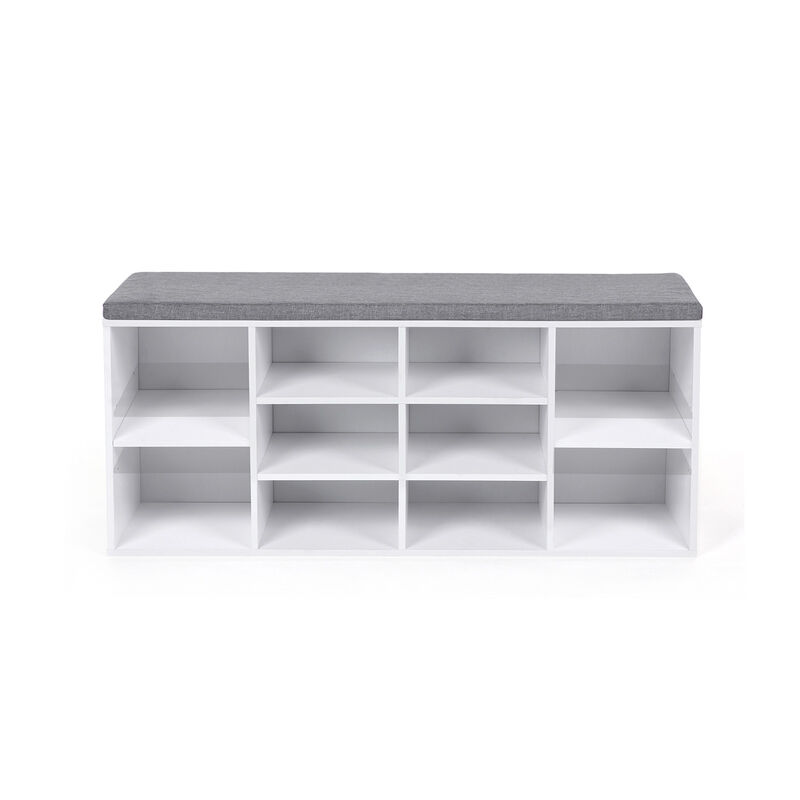 Hivvago White Shoe Bench Storage Cabinet with Cushion