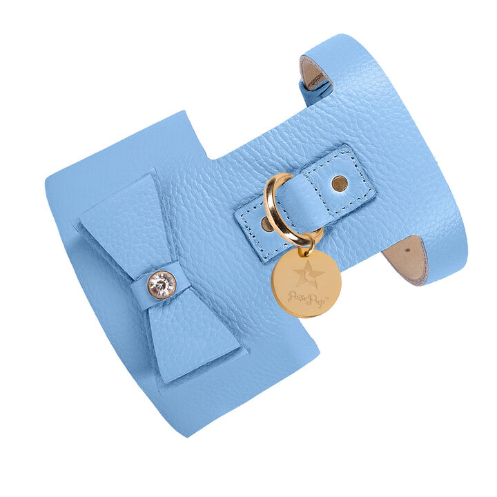 POISEPUP Luxe Adjustable Leather Harness Vest, Soft with Bow and Crystal for Dogs - Blue