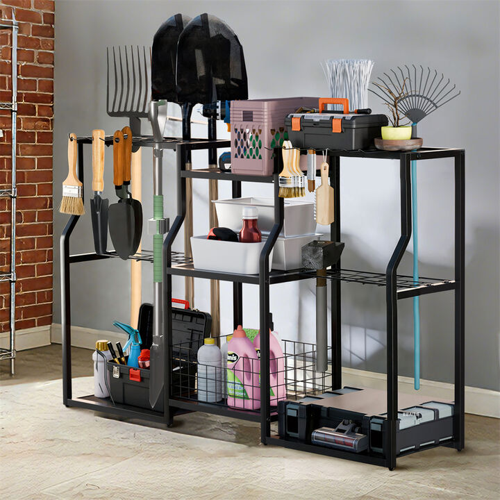 3 Tier Iron Garden Tool Rack Garage Organizers and Storage Holder for Yard Tools