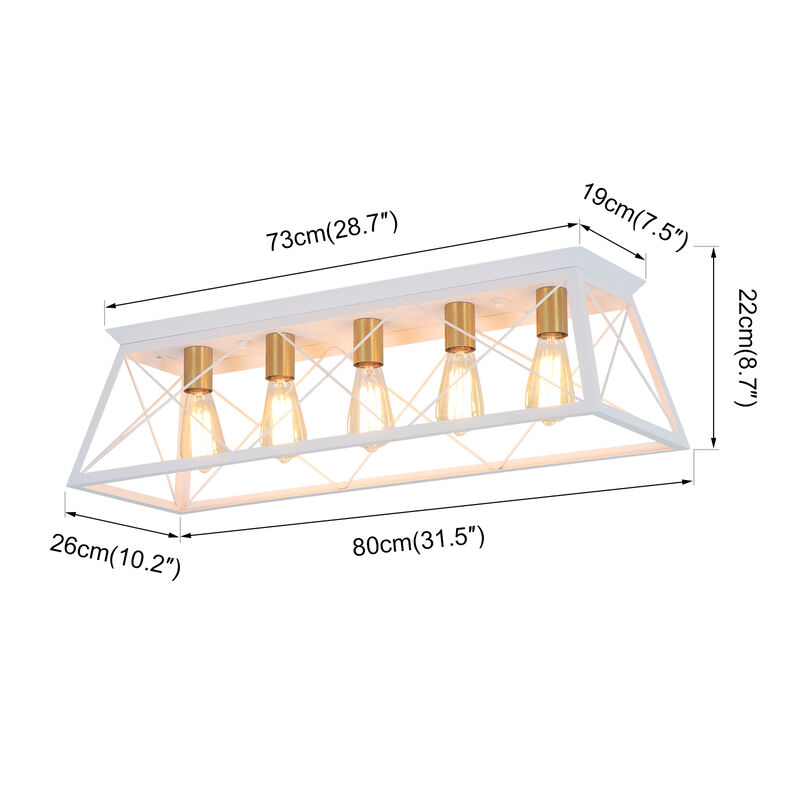 5-Light Flush Mount Lighting Rectangular Farmhouse Caged Low Ceiling Light image number 8