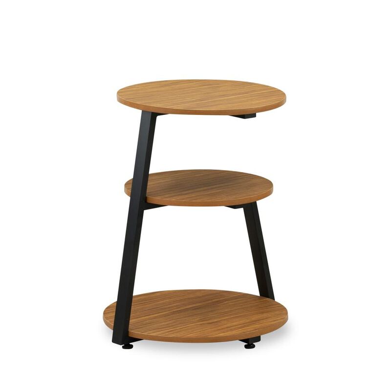 Driscoll 3 Tier Night Stand for Bedrooms - Bedside Table in Powder Coating Black Color and Brown Wood Laminate