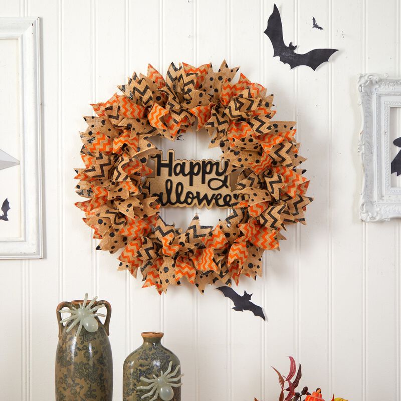 HomPlanti 30" Halloween Burlap Ribbon Wreath