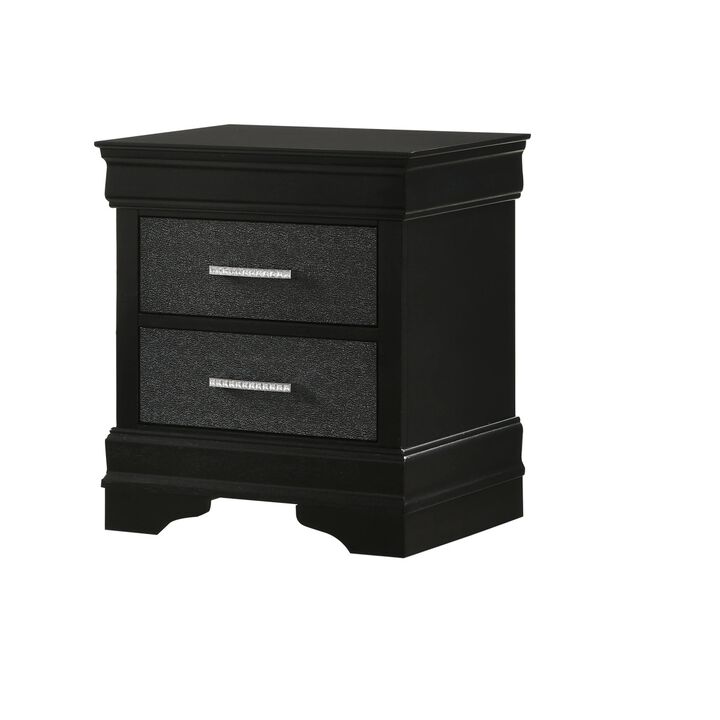 1pc Modern Glam Style Two Drawers Nightstand Black Finish Solid Wood Crystal Like Button Tufted