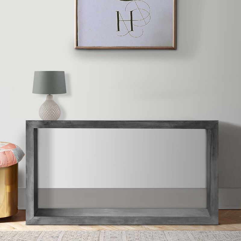 Keli 52 Inch Cube Shape Wooden Console Table with Open Bottom Shelf, Charcoal Gray