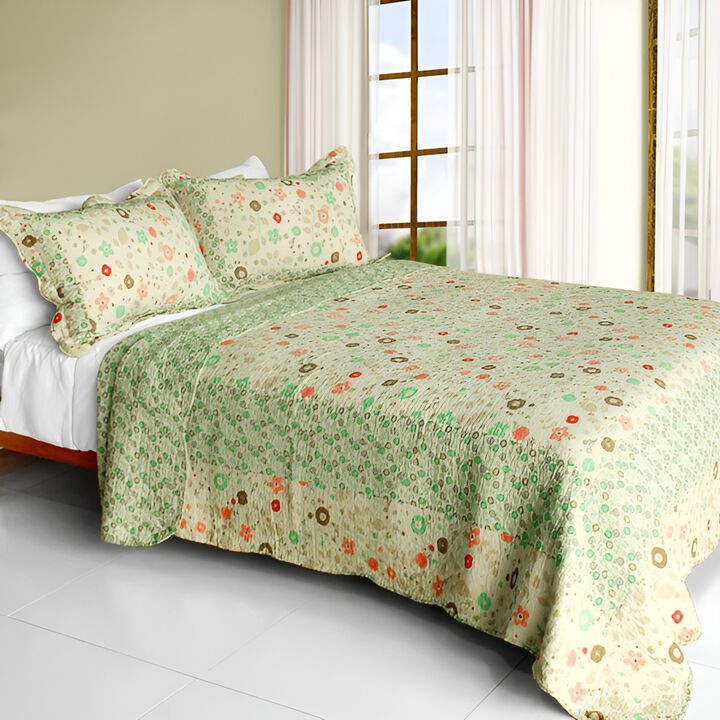 3-Piece Cotton Quilted Printed Quilt Set with Matching Pillow Shams