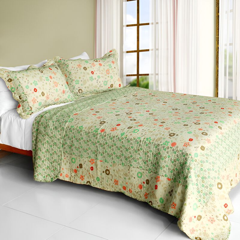 3-Piece Cotton Quilted Printed Quilt Set with Matching Pillow Shams image number 0