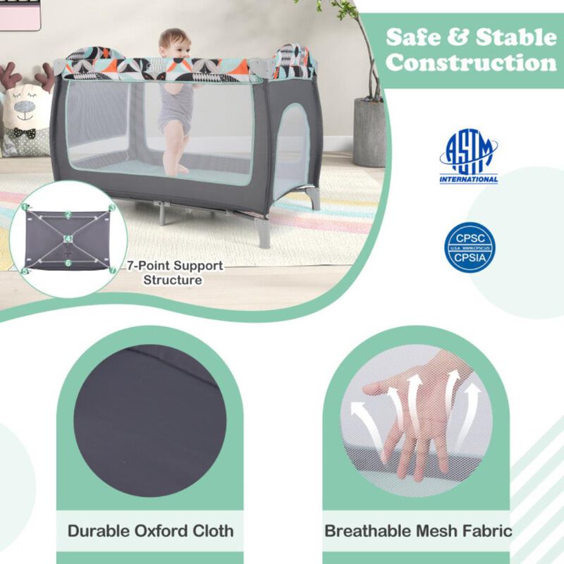 Hivvago 3-in-1 Portable Baby Playard with Zippered Door and Toy Bar